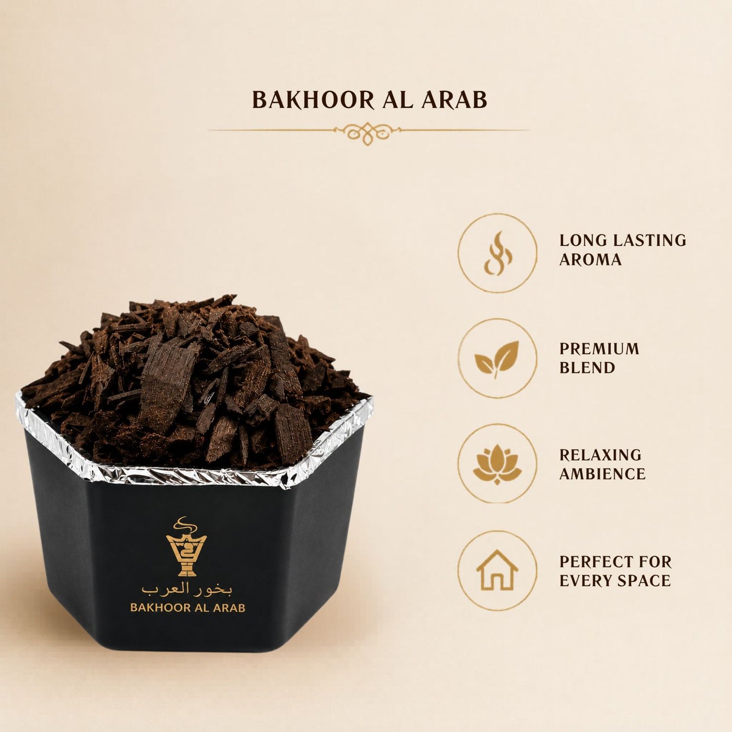 Long lasting Bhakoor AL-Arab incense with woody scent notes