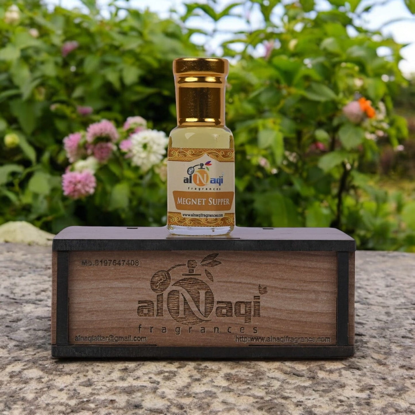 Elegant bottle of rich, exotic perfume oil on a stylish display
