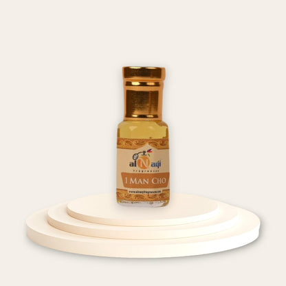 Stylish fragrance packaging with intricate details and golden accents