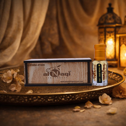 Sophisticated perfume bottle with golden accents on a dark surface
