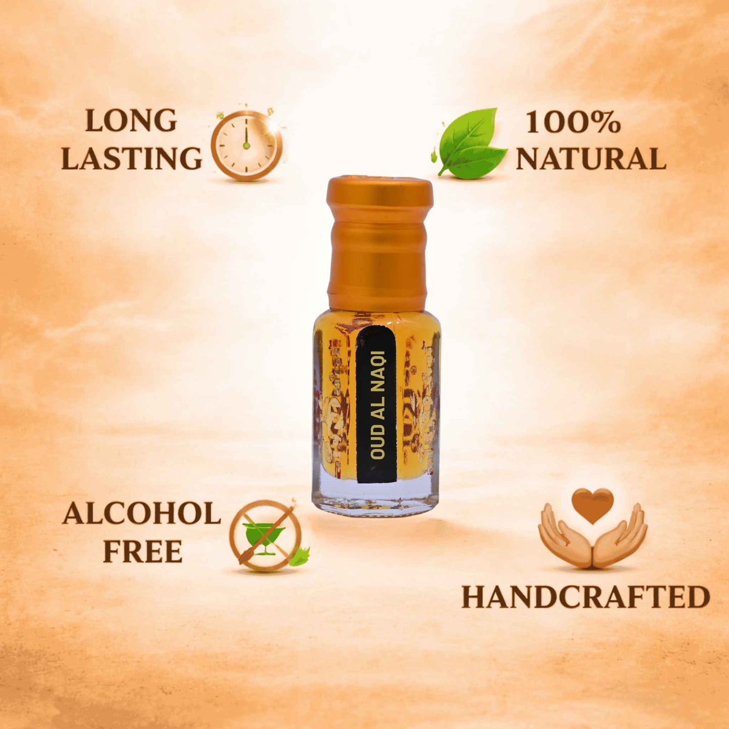 Premium designer fragrance bottle highlighting a long-lasting, warm scent.