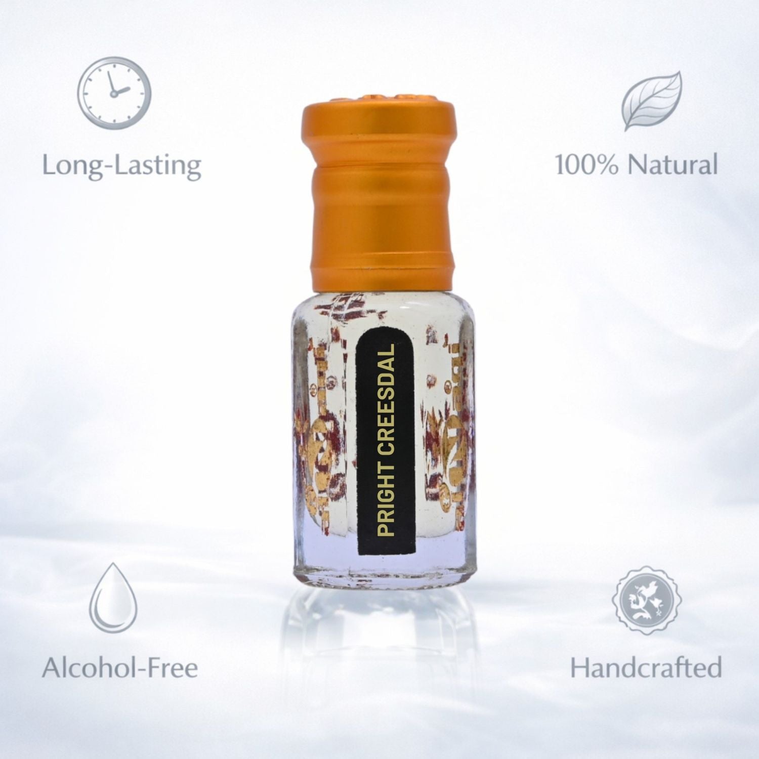 Close-up of attar showcasing deep amber color in glass bottle