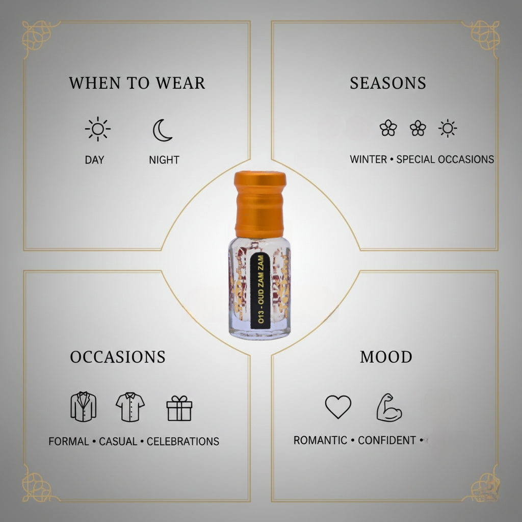 Perfume bottle with usage guidelines on a gray background