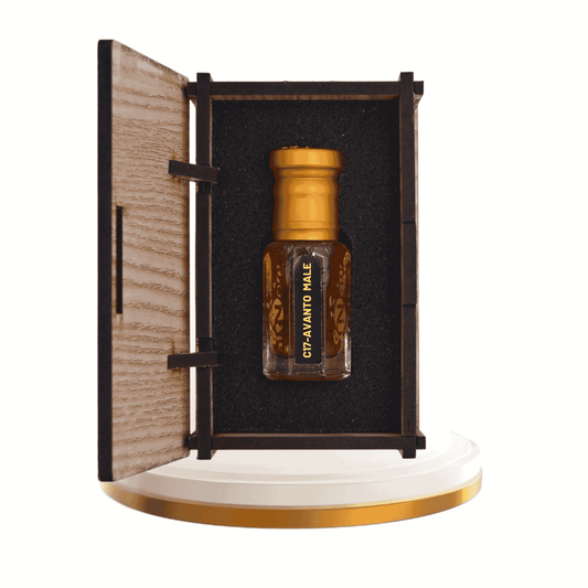 Luxurious perfume bottle with a rich amber hue