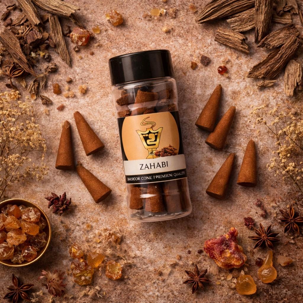 Premium Zahabi dhoop cones by alNaqi Fragrances for a luxurious and calming scent experience