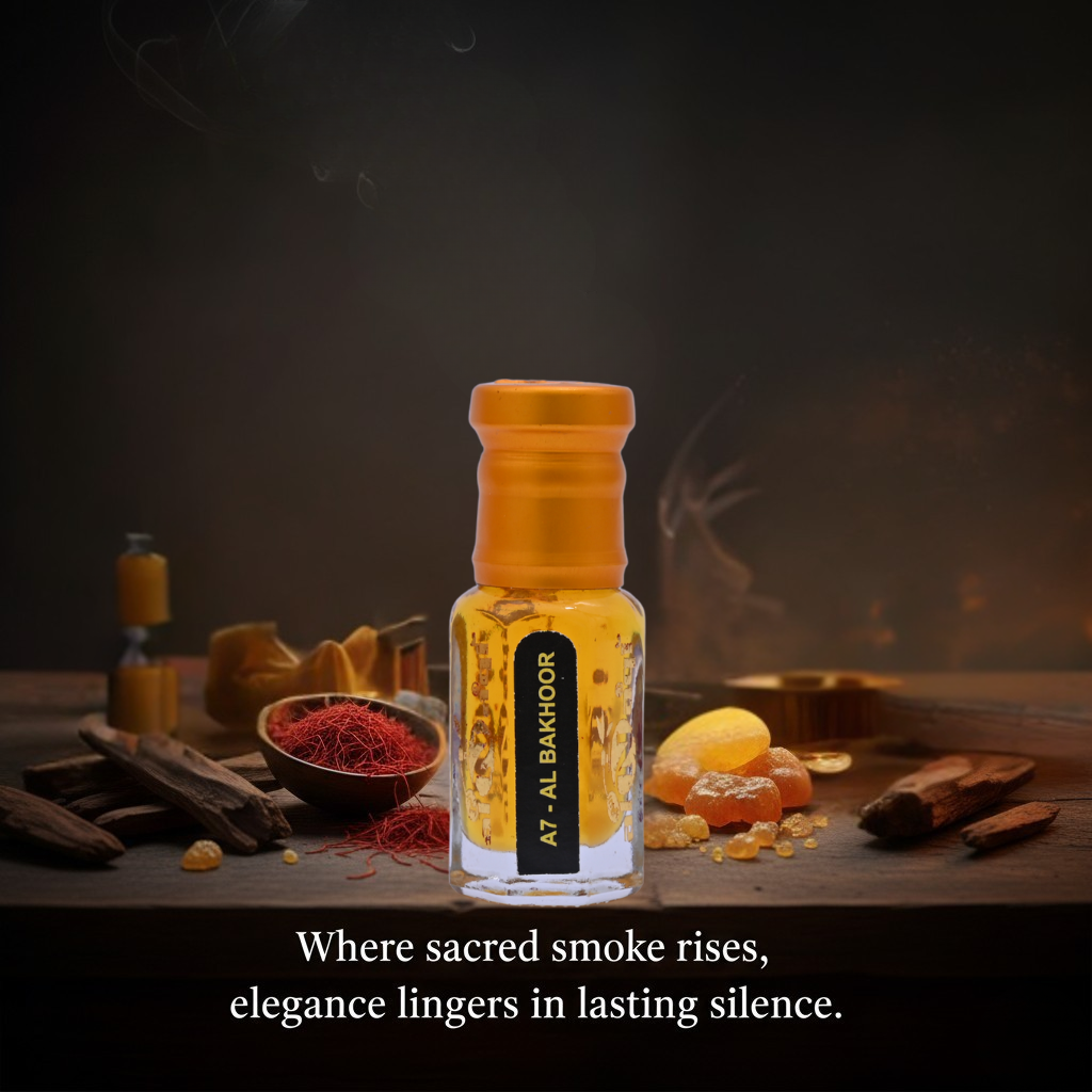 Elegant bottle of Bhakoor Attar with intricate design details.
