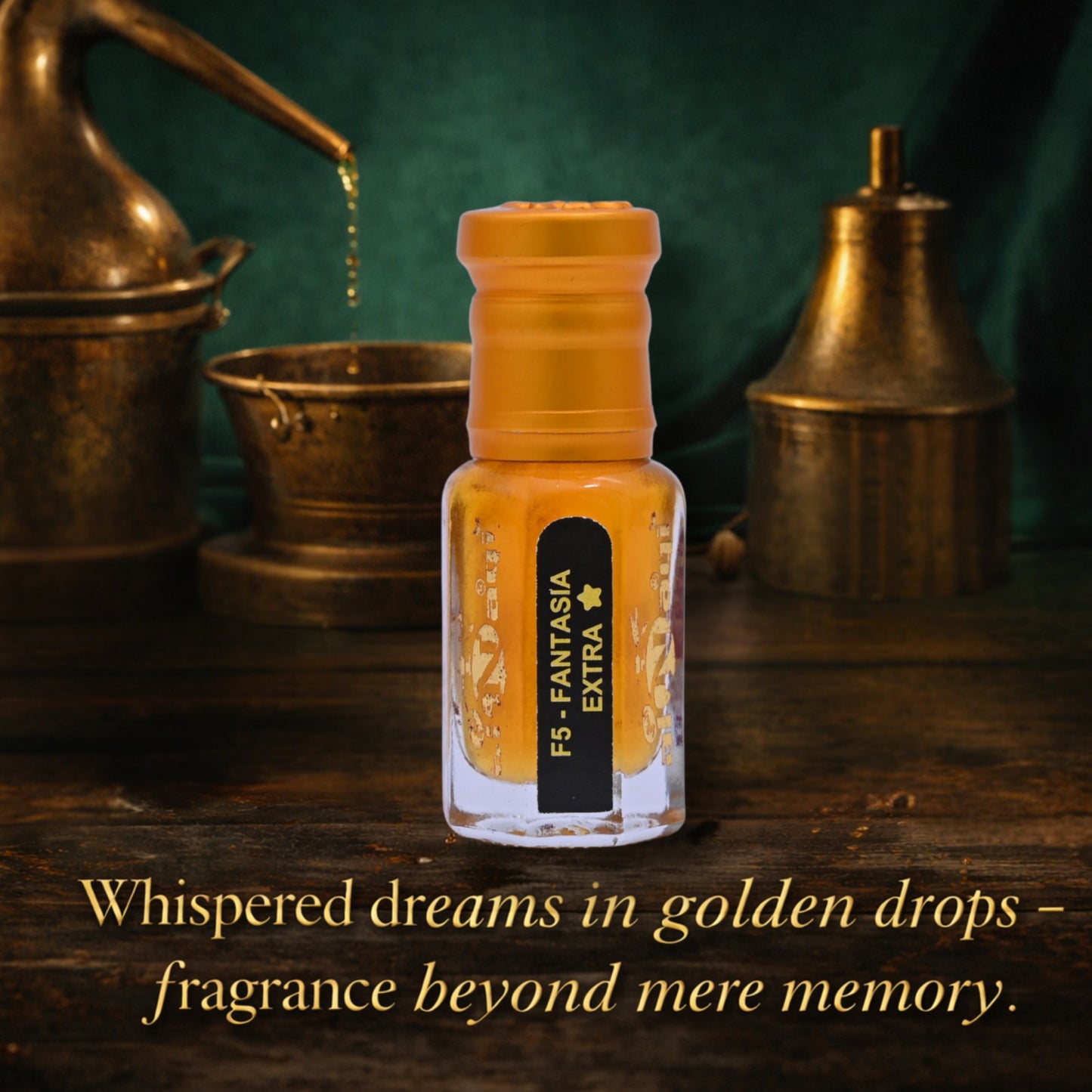 Attar bottle surrounded by exotic spices and delicate flowers