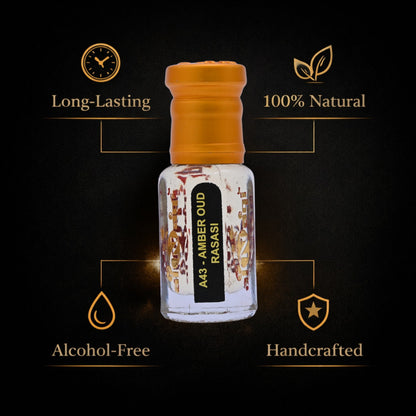 Rasasi Amber Oud oriental attar bottle