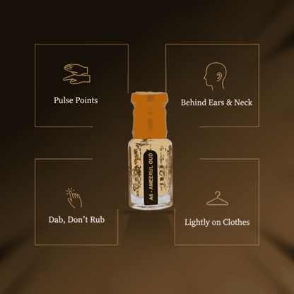 Ameerul Oud attar displayed in a luxurious setting
