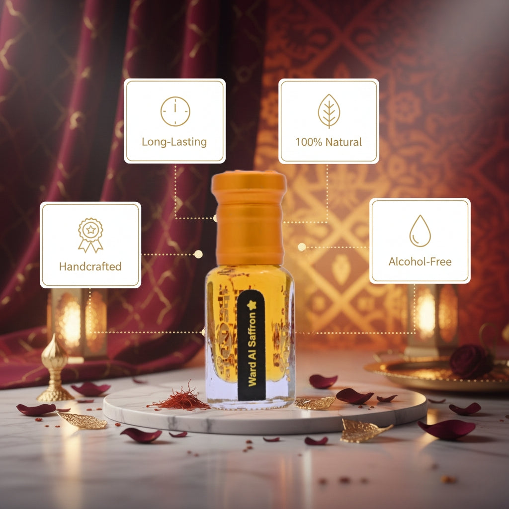 Ward AI Saffron Attar concentrated fragrance oil close view