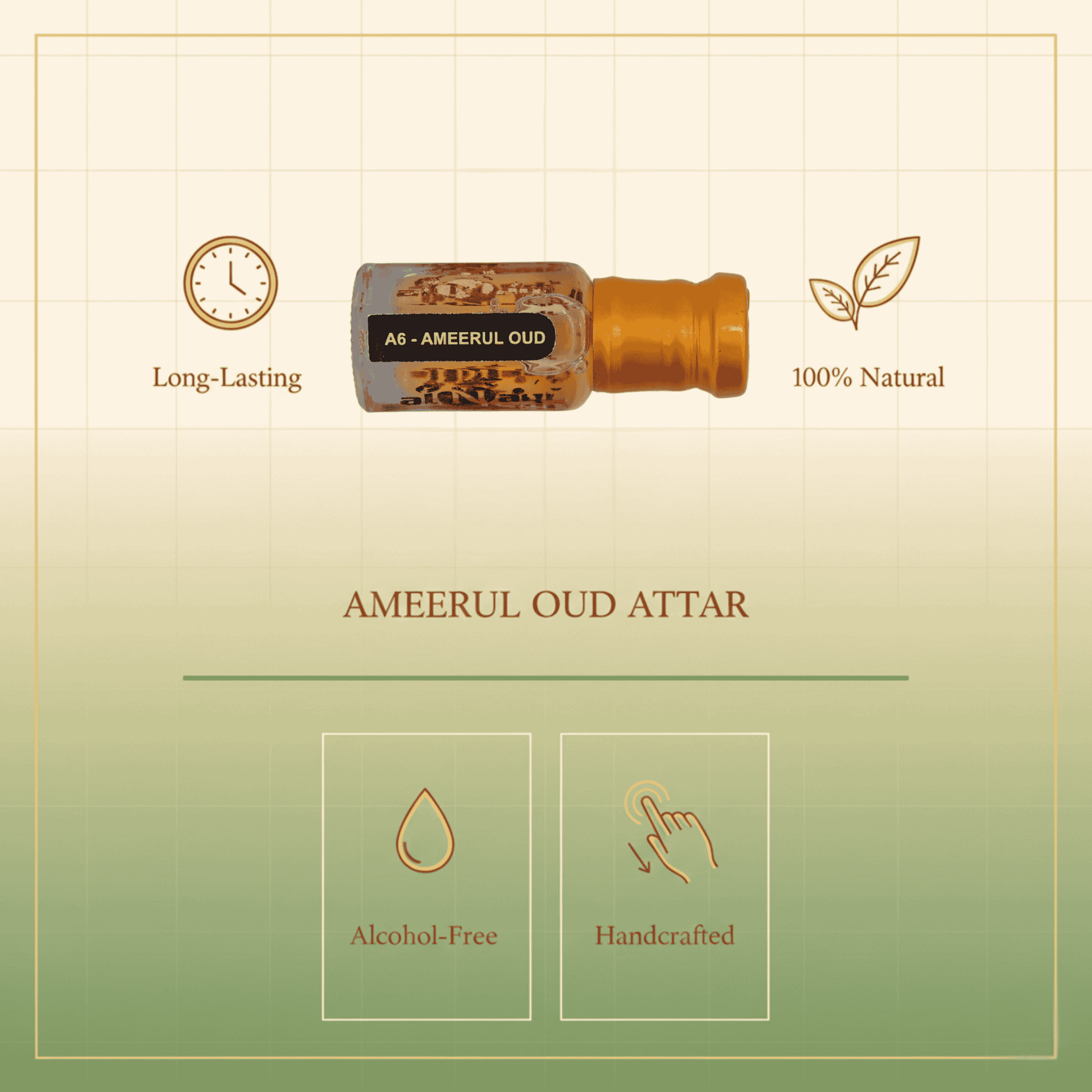 alNaqi Ameerul Oudh Attar packaging with luxurious oud vanilla fragrance oil