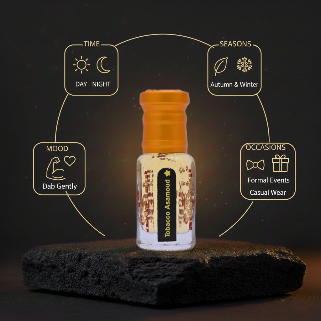 Tobacco Asamoud Attar lifestyle fragrance application