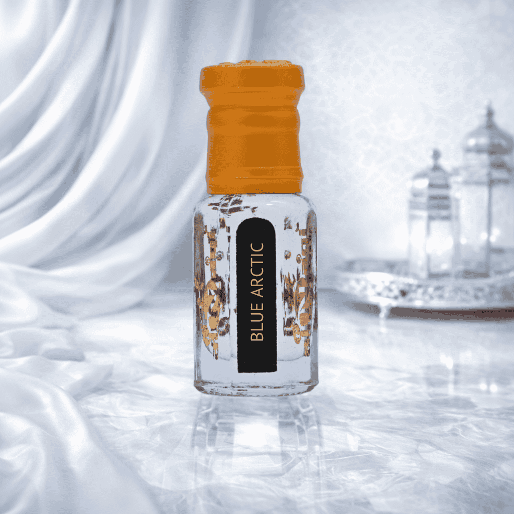 Small bottle with an orange cap on a white textured background