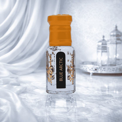Small bottle with an orange cap on a white textured background
