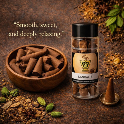 Sandalia cinnamon cones in a wooden bowl and glass jar on a rustic background