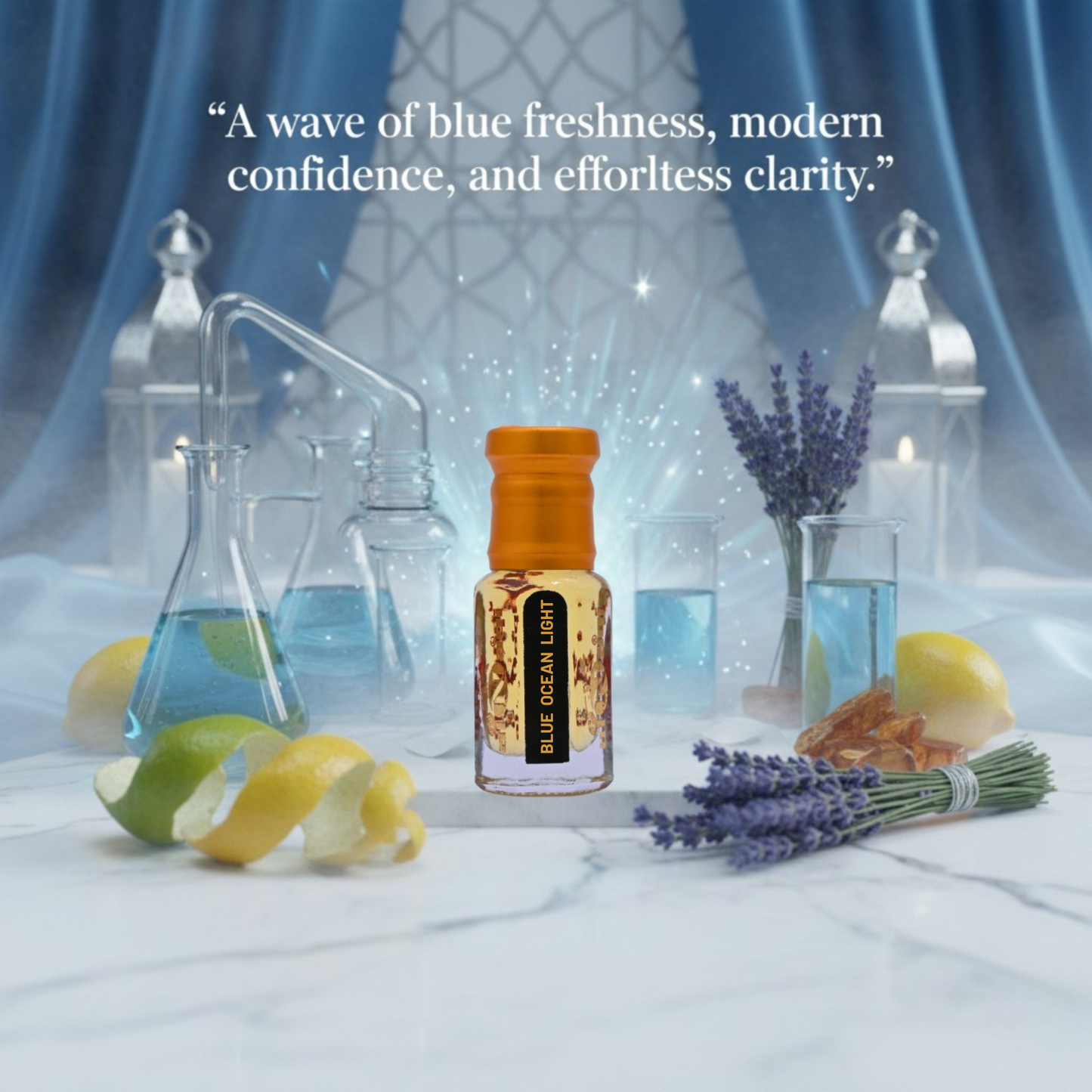 Blue Ocean Light Attar delivers clean, light, and refreshing citrus freshness.