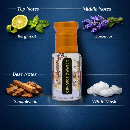 Fragrance bottle surrounded by citrus and floral elements
