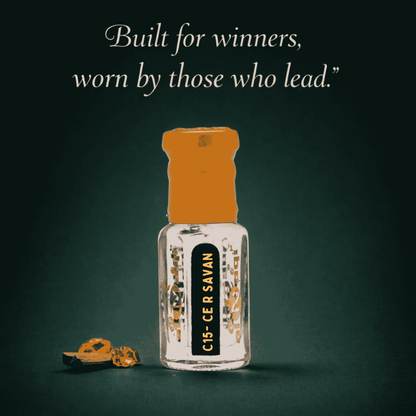 Fragrance bottle surrounded by citrus and spice elements