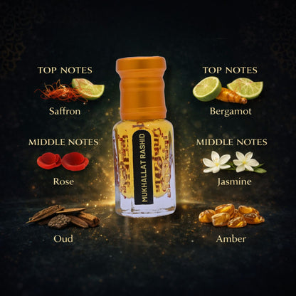 Bottle in a wooden box with 'Long Lasting', 'Alcohol Free', and 'Natural Ingredients' icons on a beige background.