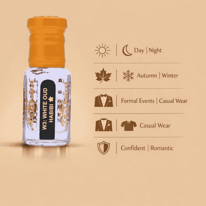 White Oud Habibi attar packaging elegant oud perfume for men