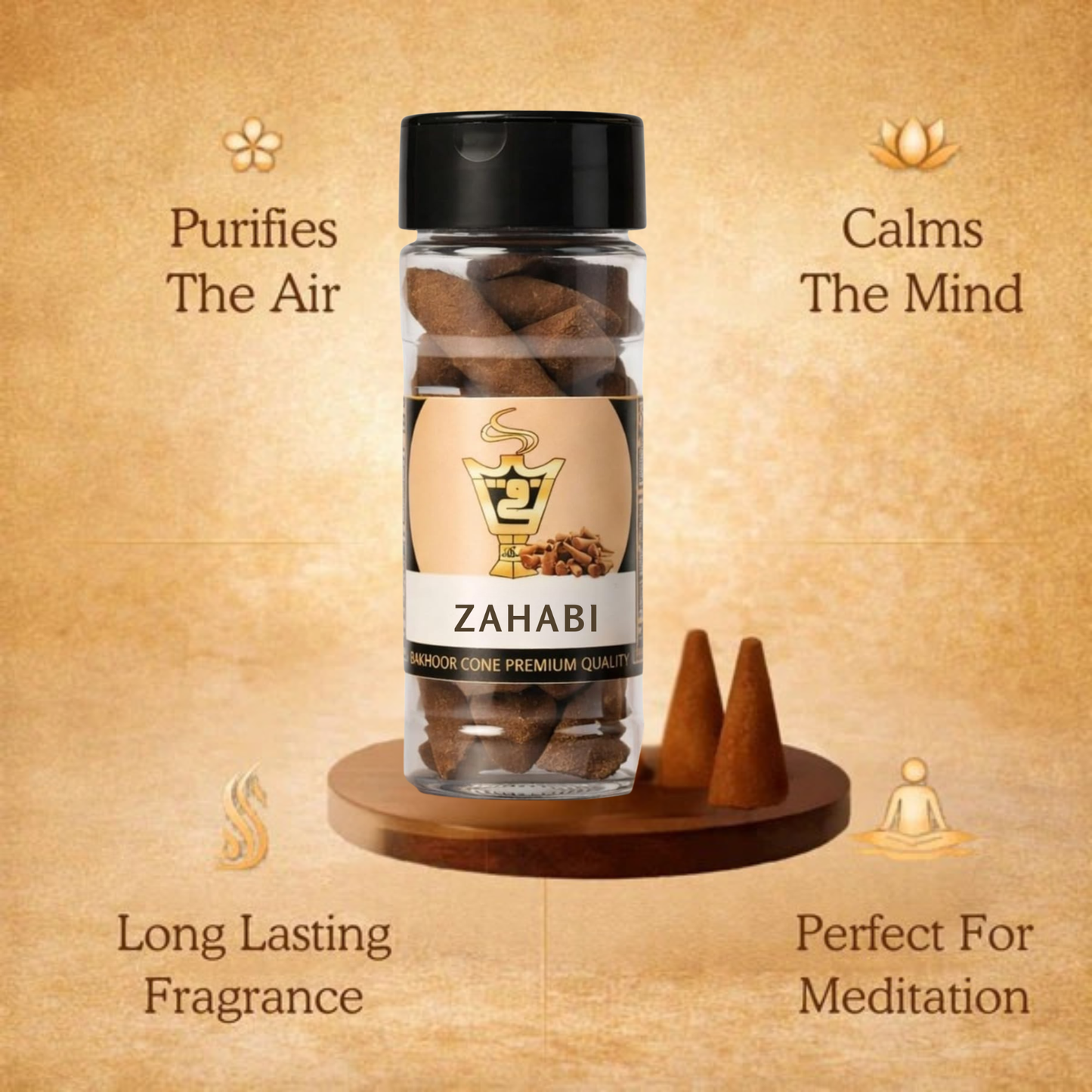 alNaqi Zahabi incense cones with warm oriental fragrance and slow burning quality