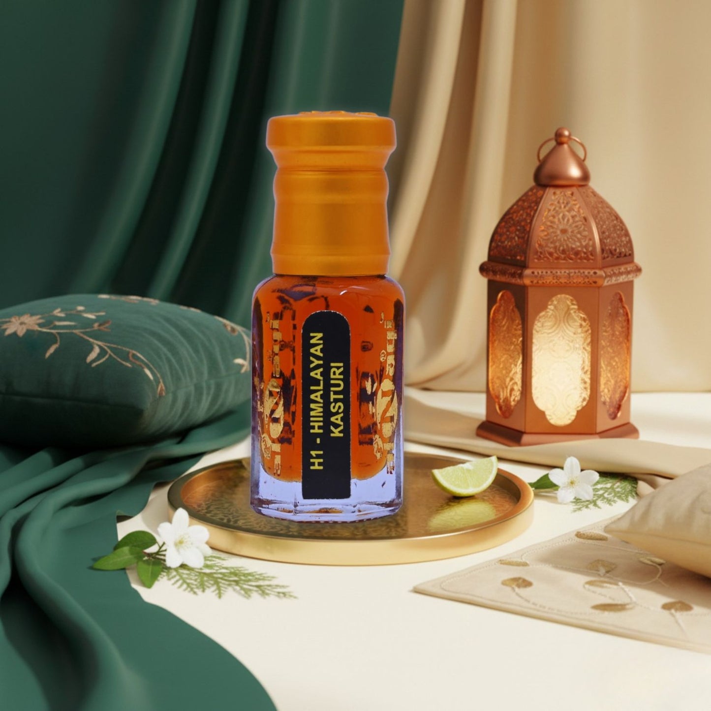 Hand applying Himalayan Kasturi Attar to the neck for an elegant