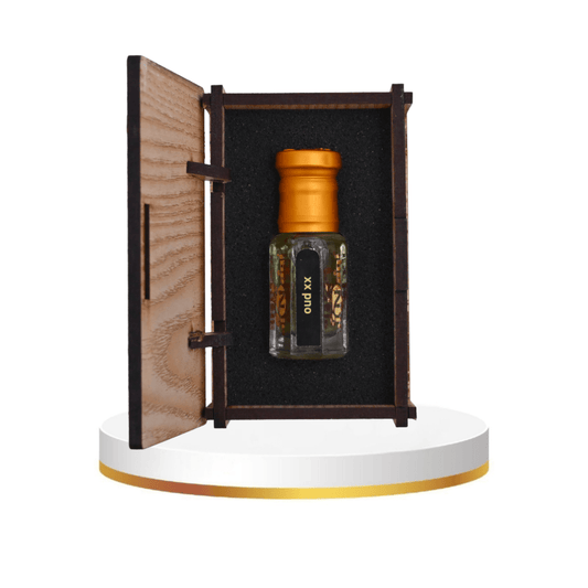 Sophisticated bottle of Alnaqi Oud XX Essence Attar
