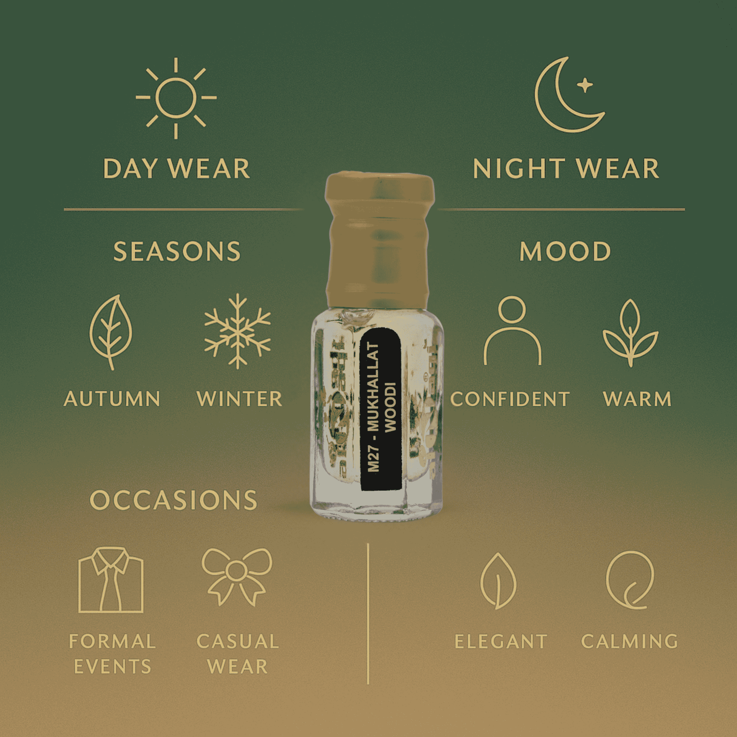 Men’s woody fragrance featuring a bold blend of oud, musk, and earthy wood accords