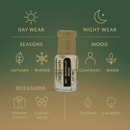 Men’s woody fragrance featuring a bold blend of oud, musk, and earthy wood accords
