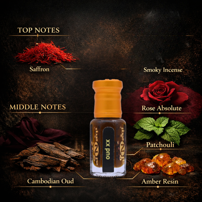 Alnaqi Oud XX Essence showcased in luxury setting
