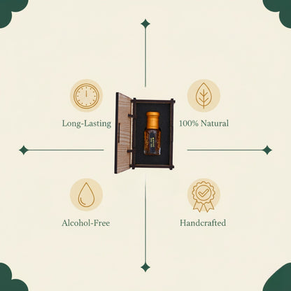 Product packaging with icons and text highlighting features on a beige background