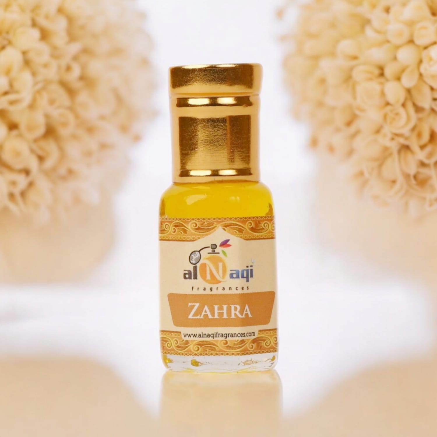 Stylish and modern Zahra Essence attar, emphasizing its premium quality