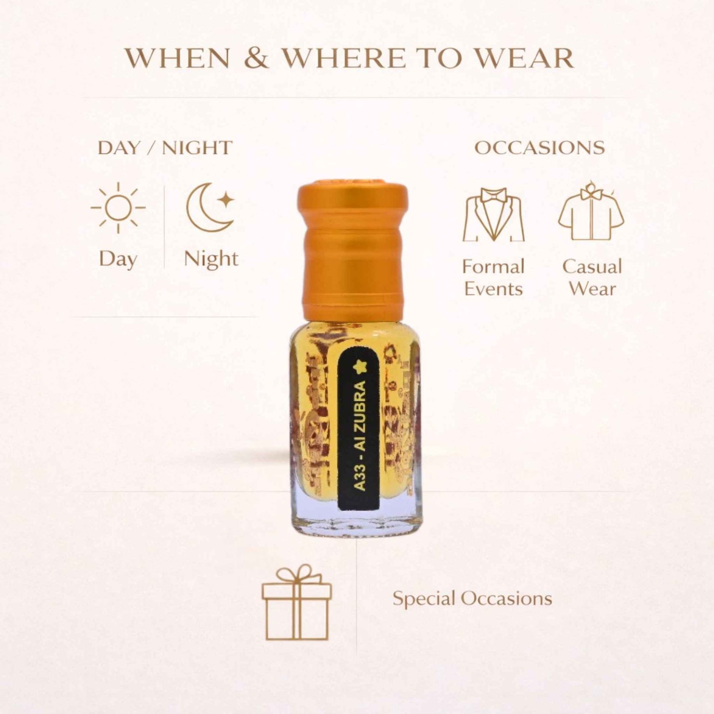 Perfume bottle with usage guidelines on a white background