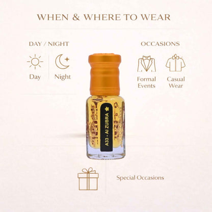 Perfume bottle with usage guidelines on a white background