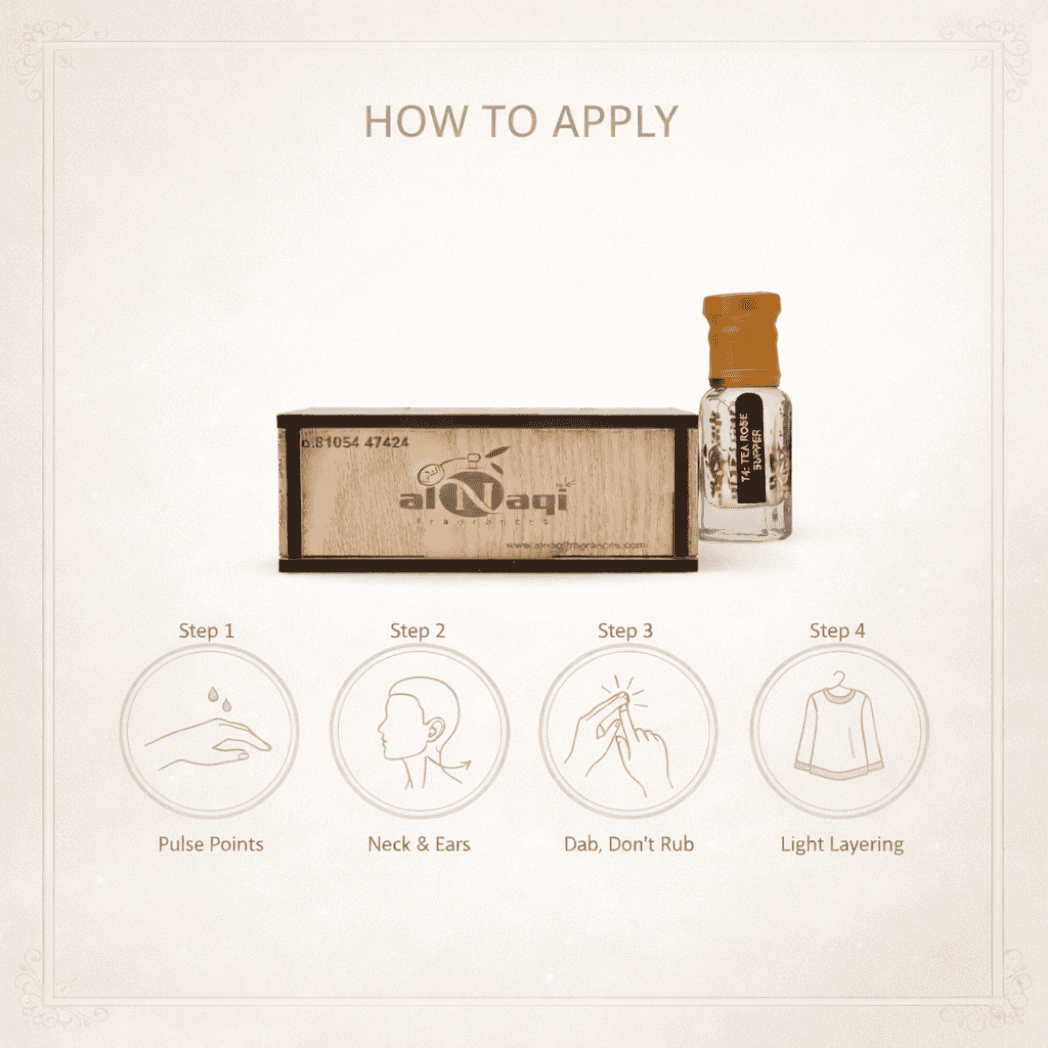 Tea Rose Attar is a gentle, romantic fragrance for everyday elegance.