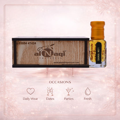 Shanaya Alnaqi fragrance bottle with elegant gold and glass design on white background
