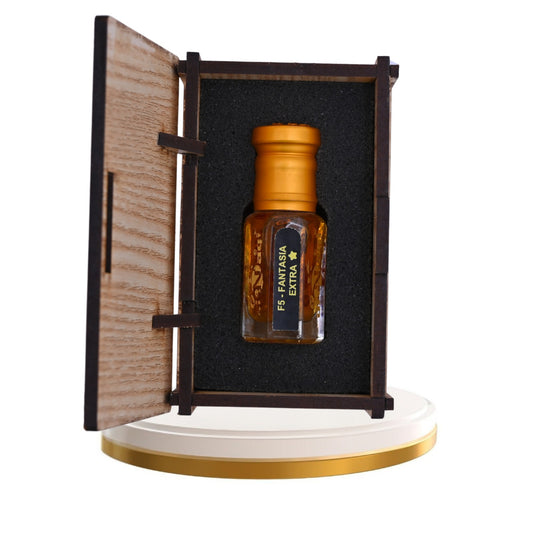 Elegant perfume bottle with floral and woody design accents