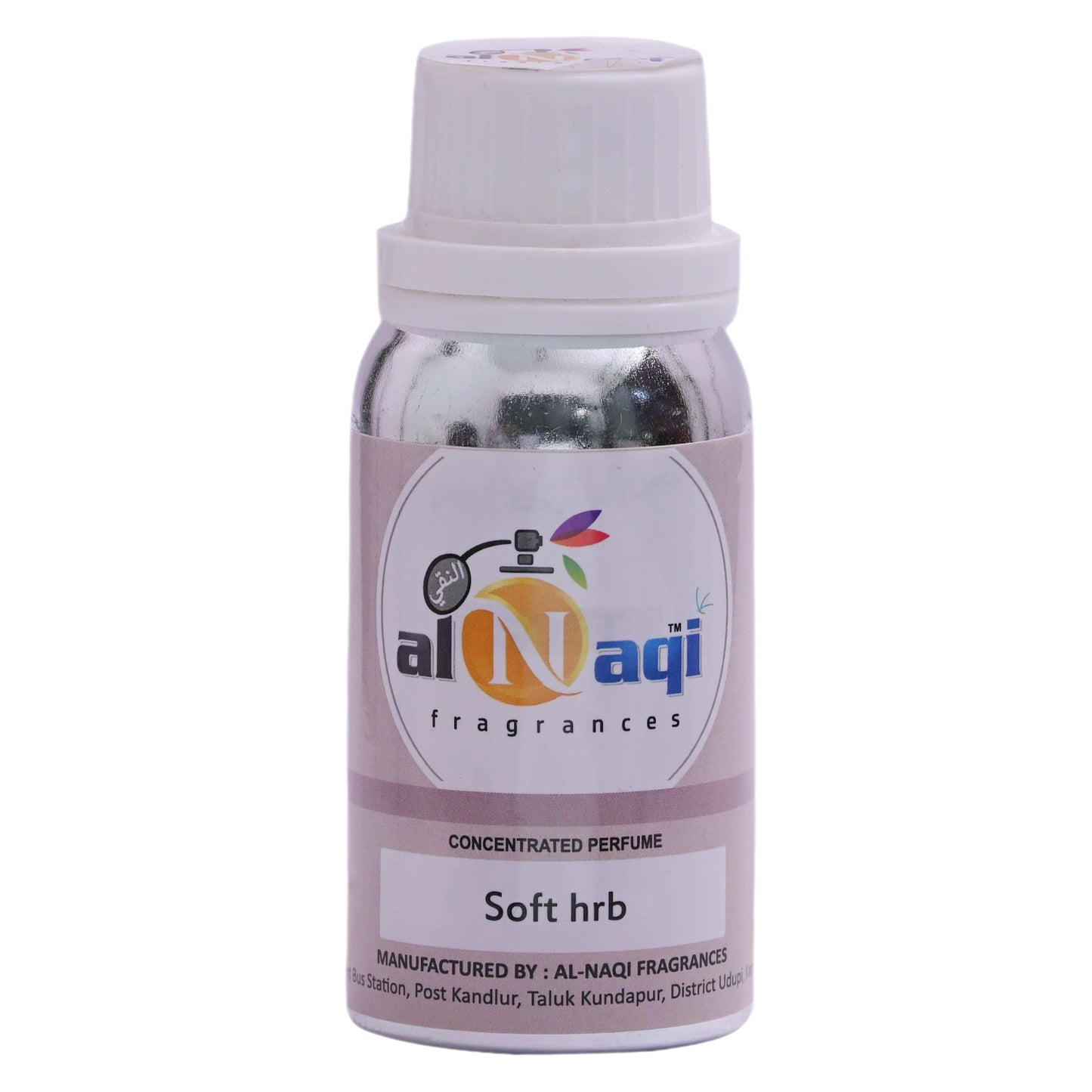 Bottle of Al-Naqi fragrances with a white label on a white background