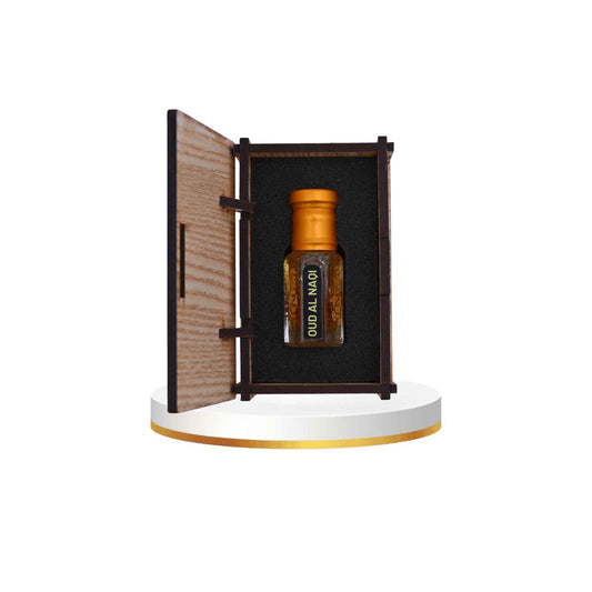 Elegant fragrance bottle with a deep, woody aroma and exotic spice notes.