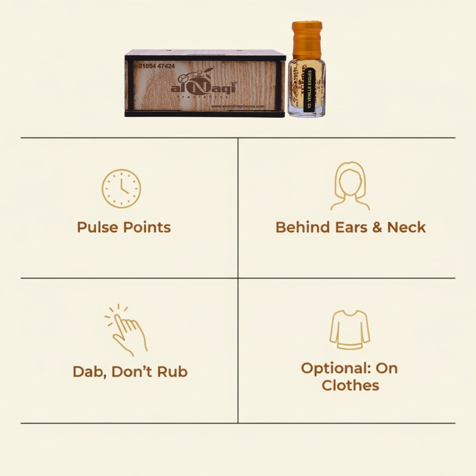 A soft, warm, and elegant vanilla scent – Vennille Exques Attar.