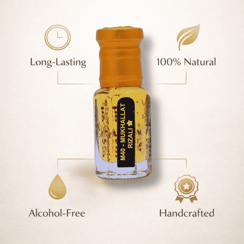 Traditional Arabian attar perfume oil in roll-on bottle